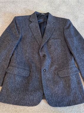 Vtg Barrington 100% Wool Blazer 40S Herringbone Tweed Sport Coat Gray Black